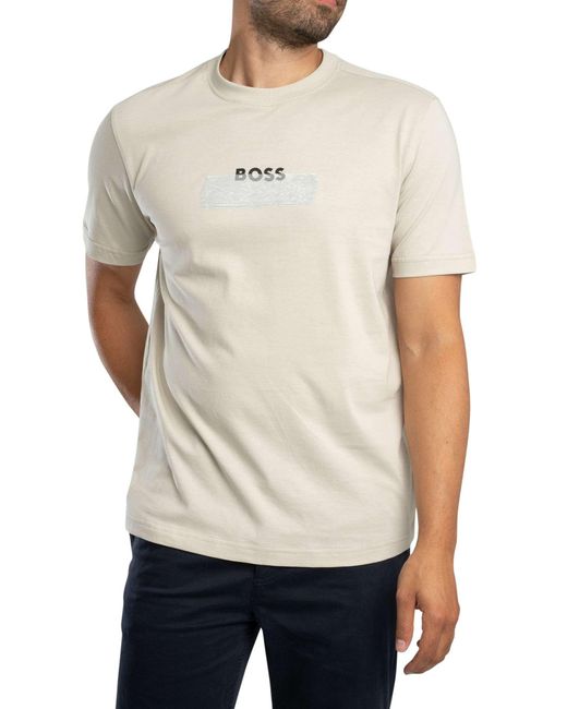 Boss White Logo Tape Graphic T-shirt for men