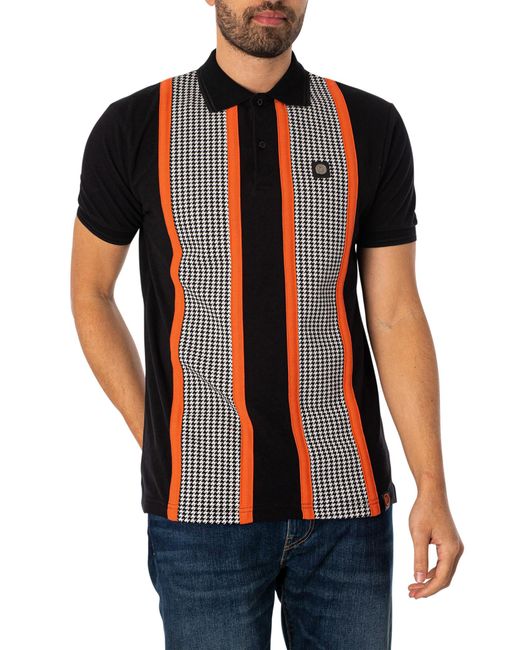 Trojan Black Taped Houndstooth Panel Polo Shirt for men