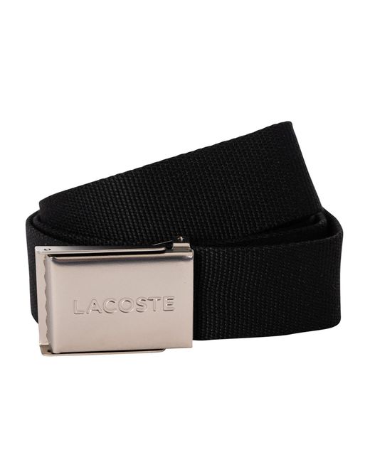 Lacoste Black Engraved Buckle Woven Belt for men