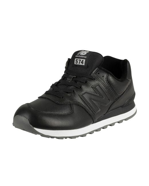 New Balance 574 Leather Trainers in Black for Men | Lyst Canada