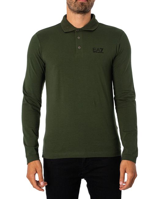 EA7 Green Longsleeved Logo Polo Shirt for men