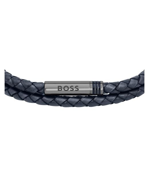 Boss Blue Ares Leather Rope Bracelet for men