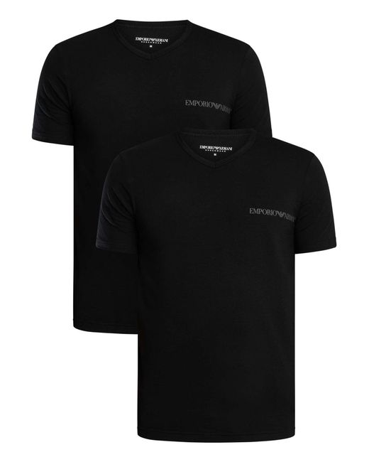Emporio Armani Black 2 Pack Lounge Cotton V-neck T-shirt for men