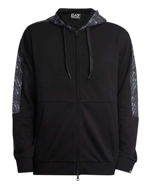 EA7 Black Pattern Zip Hoodie for men