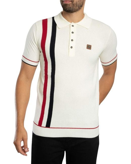 Trojan White Knit Panel Polo Shirt for men