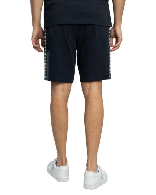 Lyle & Scott Blue Check Panelled Sweat Shorts for men