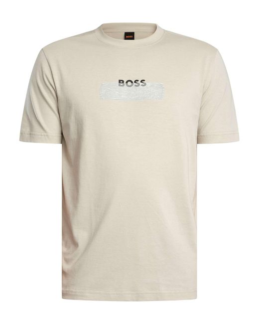 Boss White Logo Tape Graphic T-shirt for men