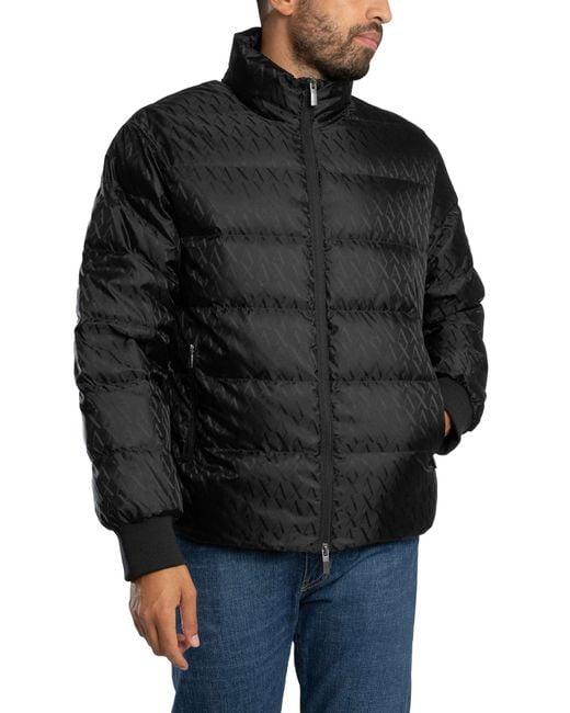 ARMANI EXCHANGE Black Logo Pattern Puffer Jacket for men