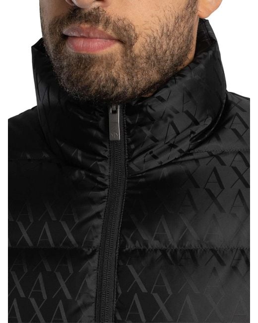 ARMANI EXCHANGE Black Logo Pattern Puffer Jacket for men