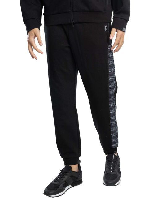 EA7 Black Logo Monogram Joggers for men