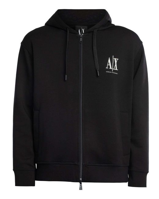 ARMANI EXCHANGE Black Jersey Logo Zip Hoodie for men