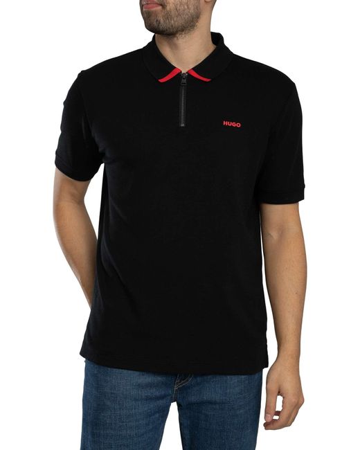 HUGO Black Dalomino Zip Polo Shirt for men