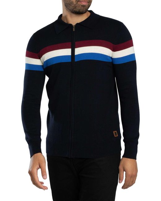 Trojan Blue Colour Block Longsleeved Zip Polo Knit for men