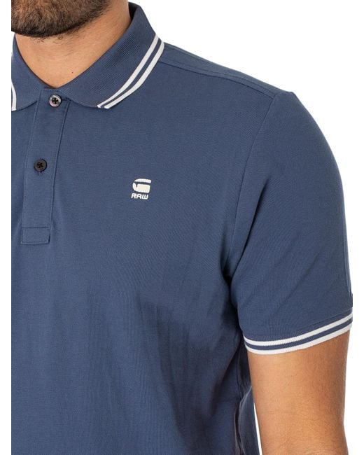 G-Star RAW Blue Dunda Slim Stripe Polo Shirt for men
