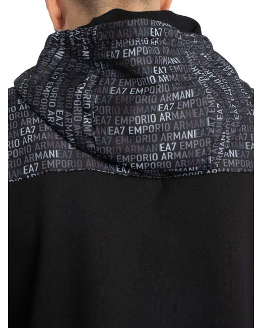 EA7 Black Pattern Zip Hoodie for men