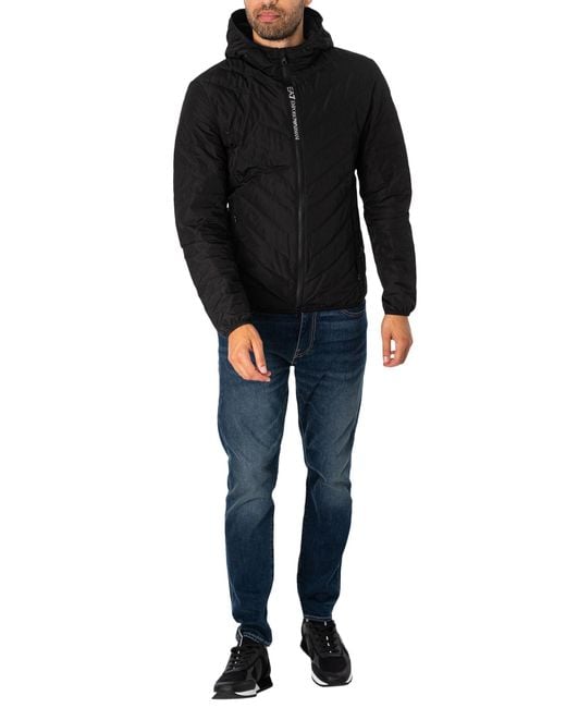 EA7 Black Logo Zip Down Jacket for men