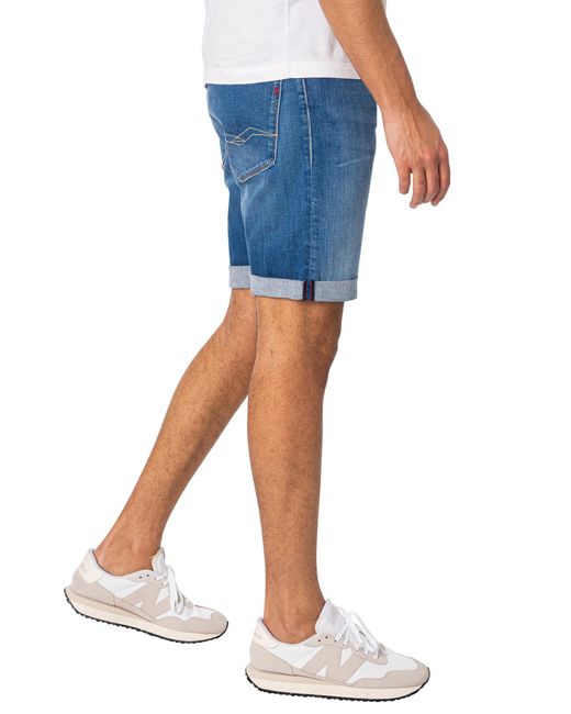 Replay Blue Tapered Denim Shorts for men