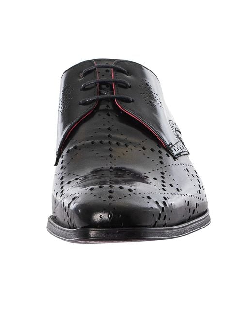 Jeffery West Black Brogue Polished Leather Shoes for men