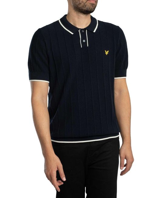 Lyle & Scott Black Tipped Knitted Polo Shirt for men