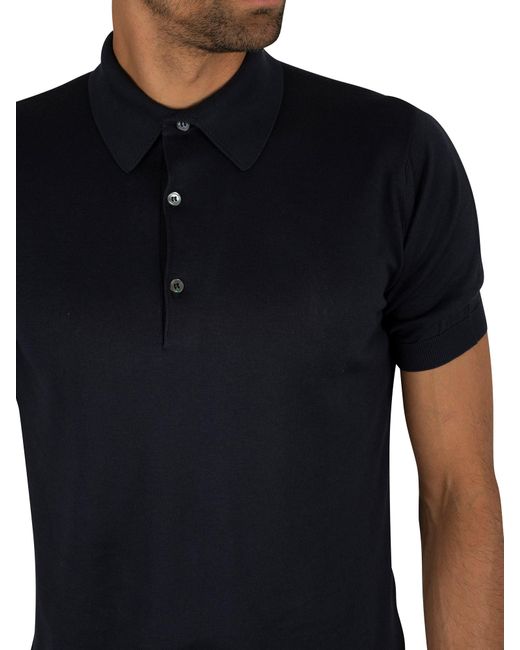 Brand New John Smedley Adrian Short Sleeve Polo Shirt In Navy Size L
