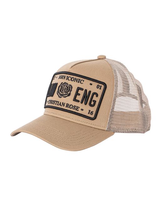 Christian Rose Iconic Plate Trucker Cap in Natural for Men | Lyst Canada