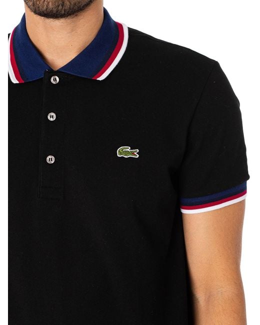 Lacoste Black Stripe Collar Polo T Shirt for men