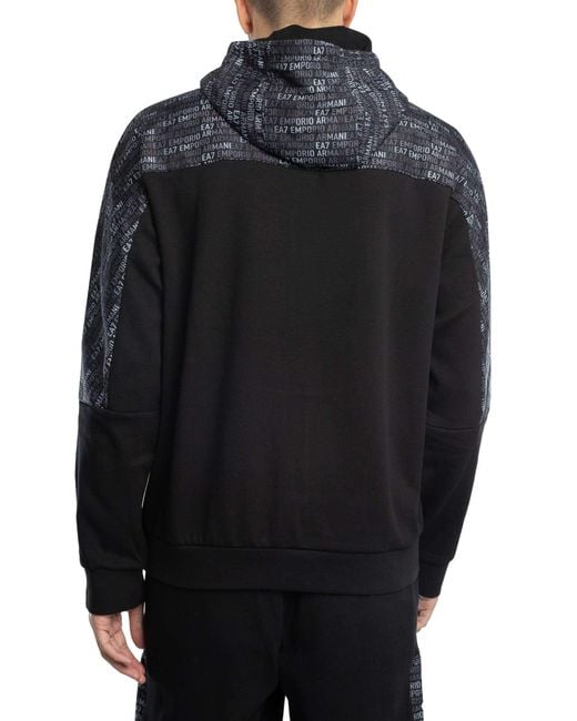 EA7 Black Pattern Zip Hoodie for men