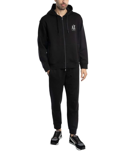 ARMANI EXCHANGE Black Jersey Logo Zip Hoodie for men