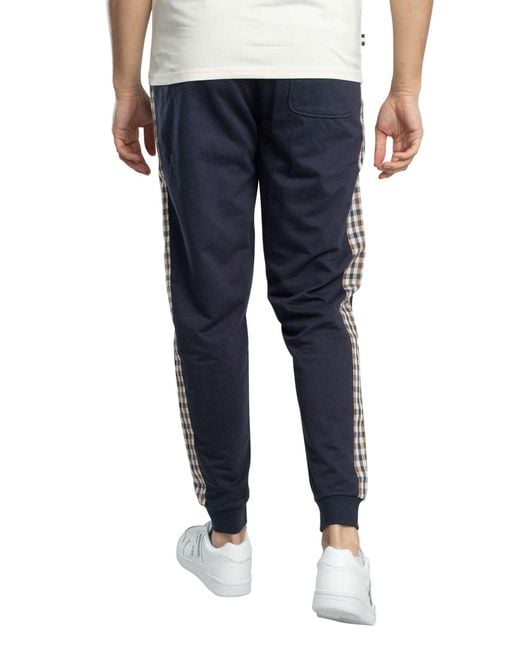 Aquascutum Blue Club Check Details Joggers for men