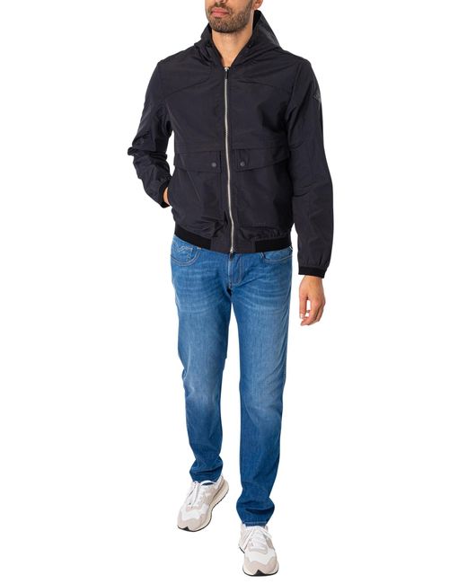 Replay Blue Hooded Lightweight Jacket for men