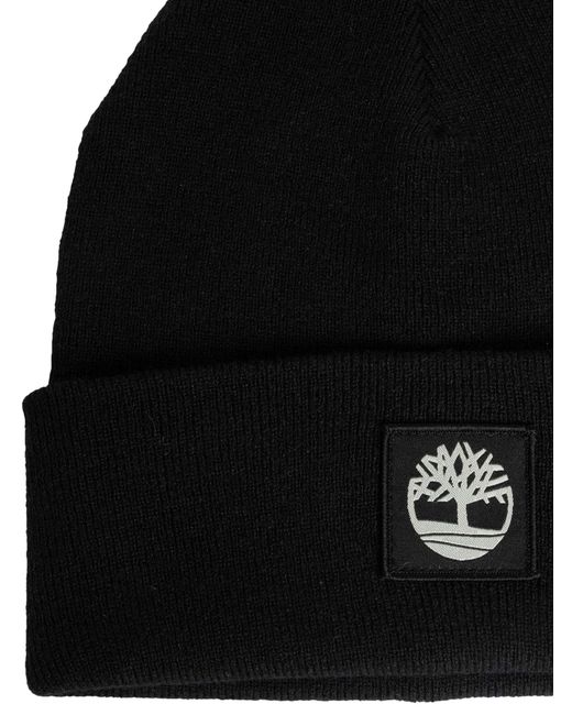 Timberland Black Tonal Patch Beanie for men