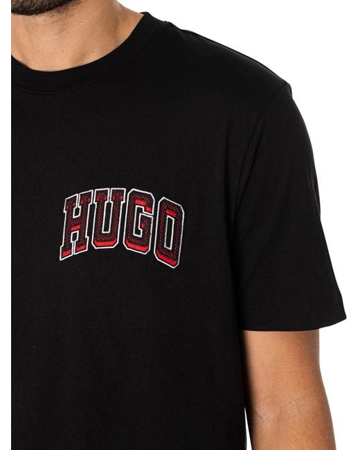 HUGO Black Cotton-jersey Regular-fit T-shirt With Sporty Logo for men