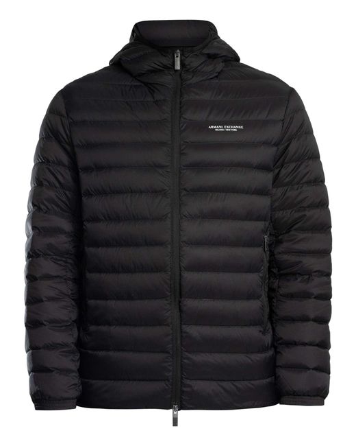 ARMANI EXCHANGE Black Chest Logo Down Jacket for men