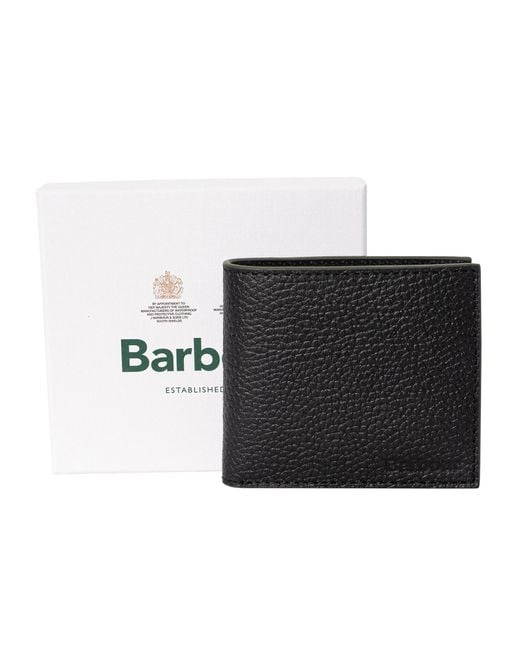 Barbour Black Grain Leather Billfold Coin Wallet for men