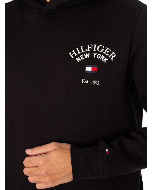 Tommy Hilfiger Black Arched Varsity Pullover Hoodie for men