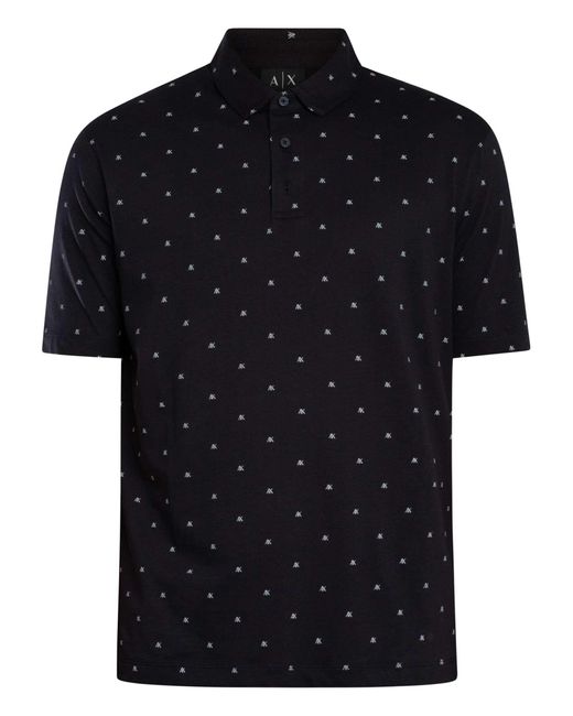 ARMANI EXCHANGE Black Logo Pattern Polo Shirt for men