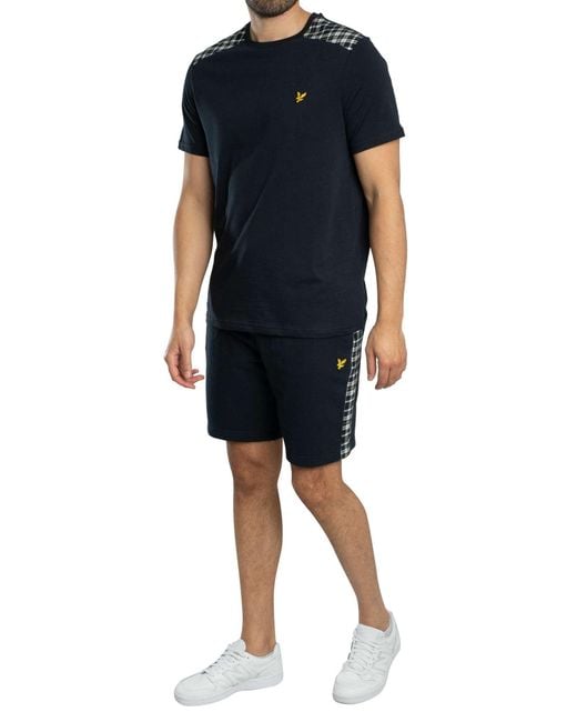 Lyle & Scott Blue Check Panelled Sweat Shorts for men