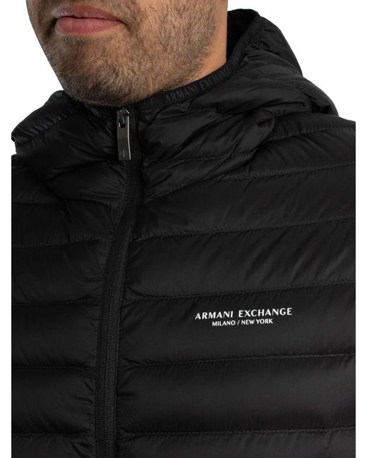 ARMANI EXCHANGE Black Chest Logo Down Jacket for men