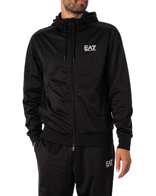 EA7 Black Chest Logo Zip Hood Tracksuit for men