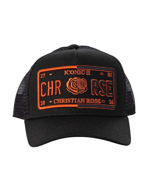 Christian Rose Black Iconic 50/50 Plate Trucker Cap for men