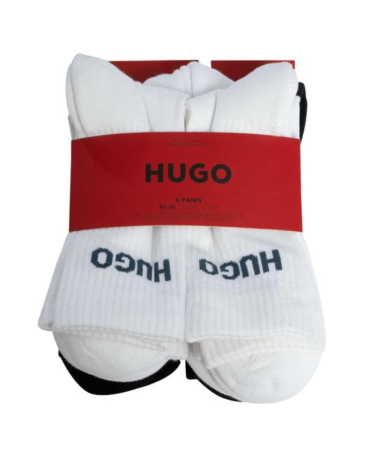 HUGO White 6 Pack Quarter Socks for men