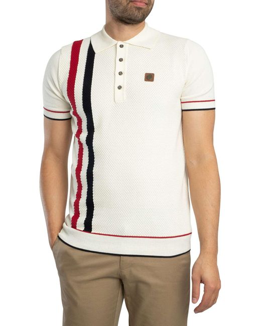 Trojan White Racing Stripe Fine Gauge Polo Shirt for men