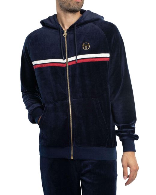 Sergio Tacchini Blue Dallas Velour Zip Hoodie for men