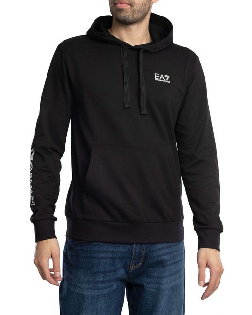 EA7 Black Chest Logo Pullover Hoodie for men