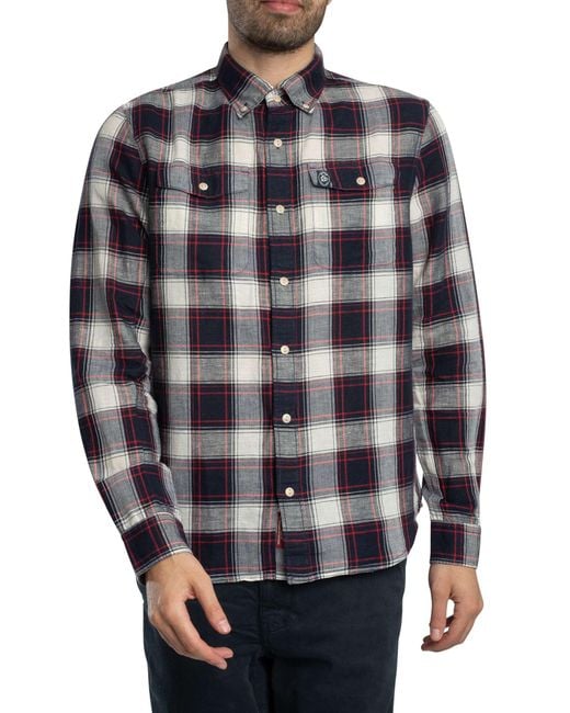 Superdry Blue Merchant Linen Check Shirt for men