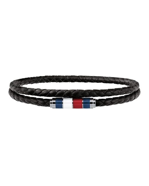 Tommy Hilfiger Black Leather Wrap Bracelet for men