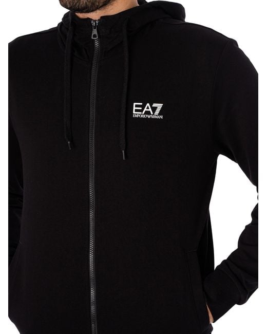 EA7 Black Zip Hooded Tracksuit for men