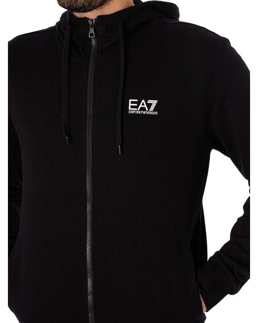 EA7 Black Zip Hooded Tracksuit for men