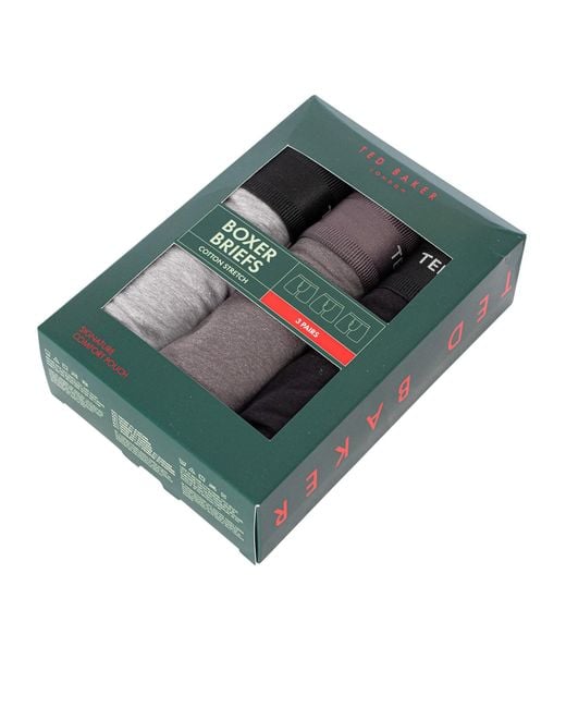 Ted Baker Gray 3 Pack Cotton Stretch Boxer Briefs for men