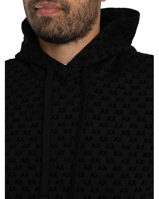 ARMANI EXCHANGE Black Pattern Logo Pullover Hoodie for men